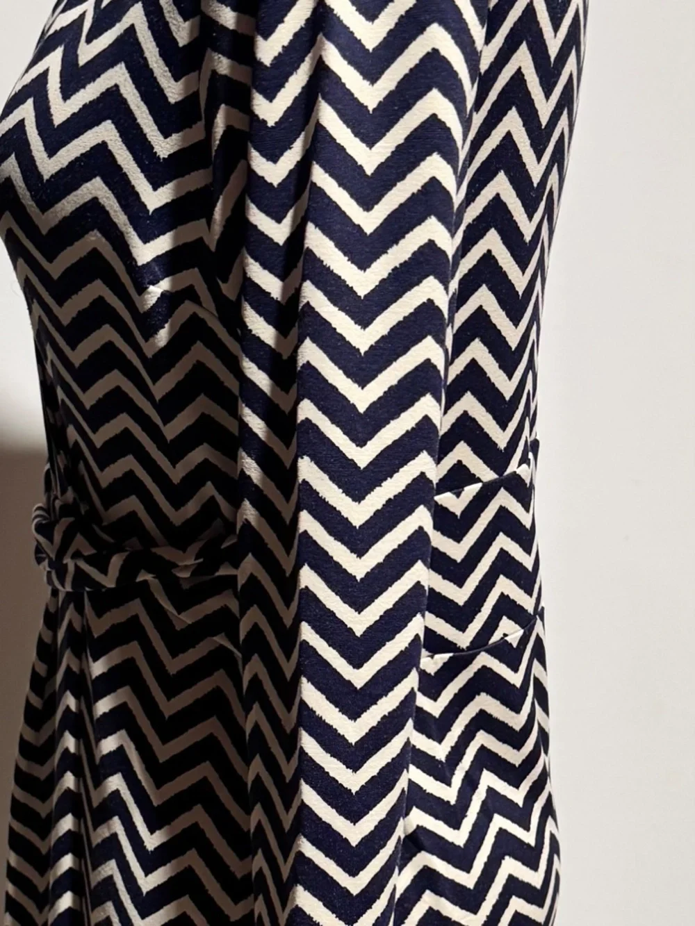 Talbots Navy/White Chevron V-Neck Wrap Dress 3/4|Size L